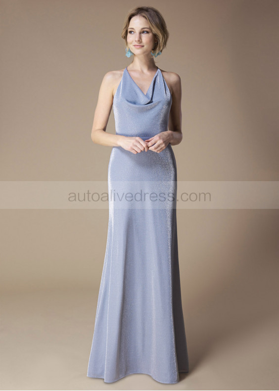Cowl Neck Silver Jersey Bridesmaid Dress